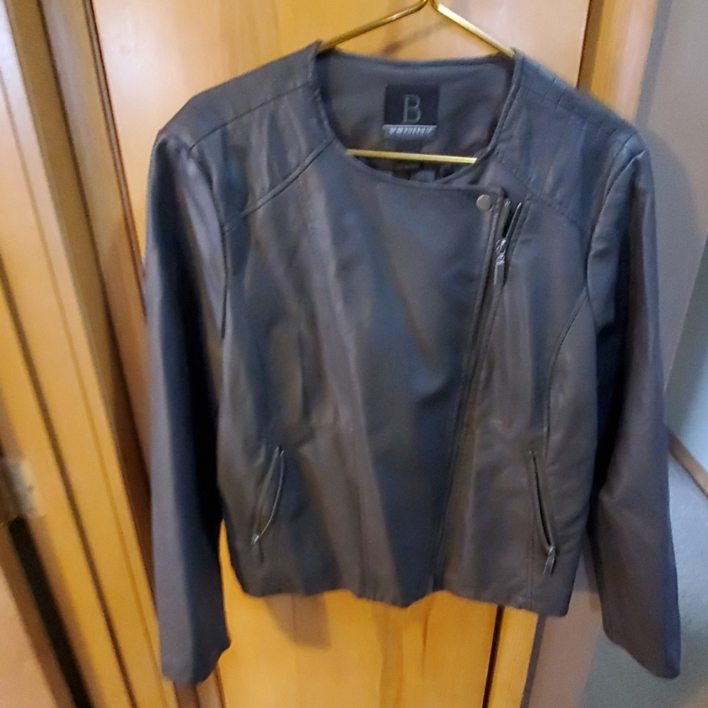 Leather like gray motorcycle jacket